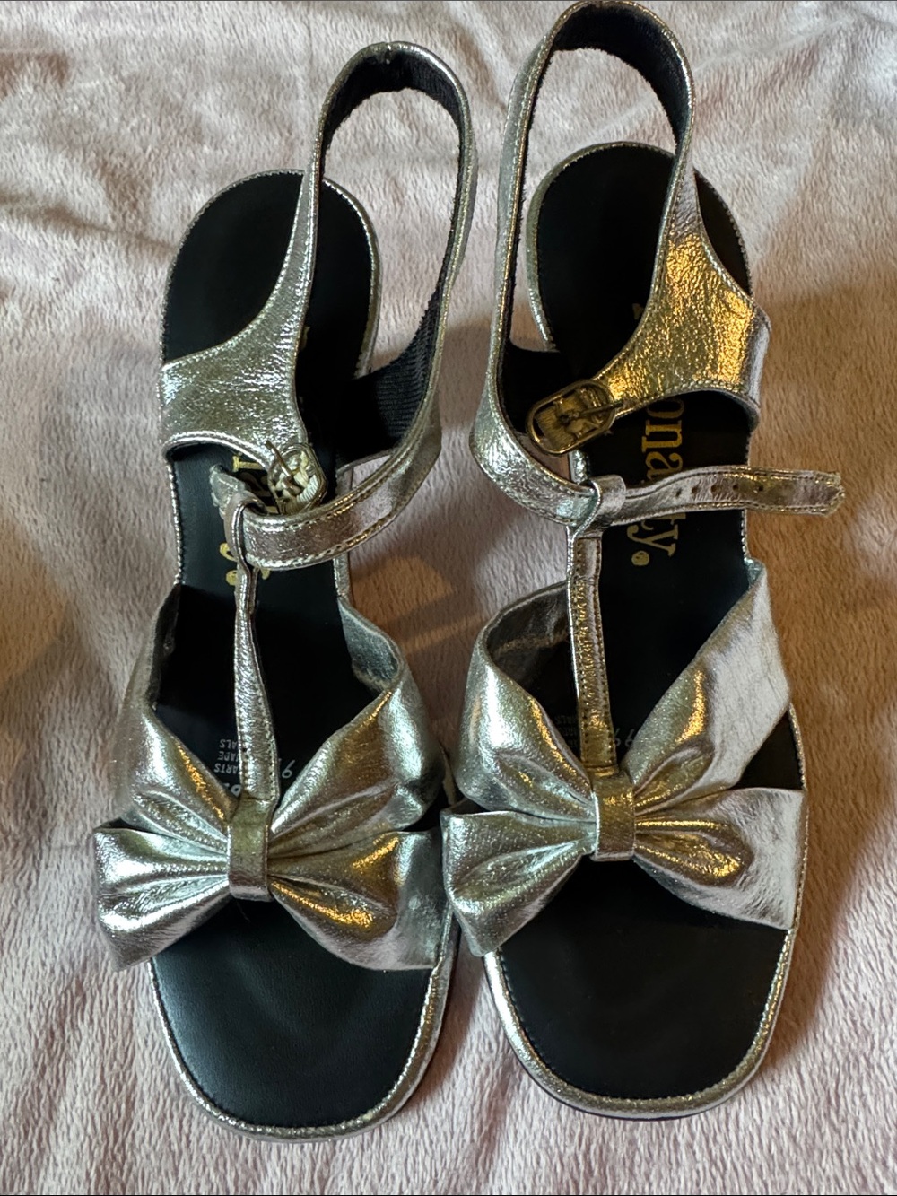 Vintage Ladies Metallic Bow Slingback - Silver Never Worn